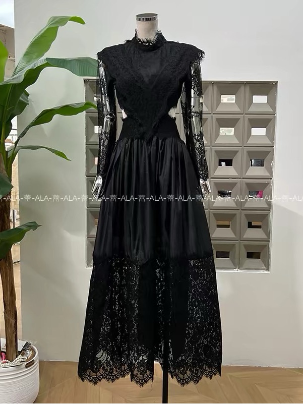 Designer-Style Black Backless Lace Maxi Dress